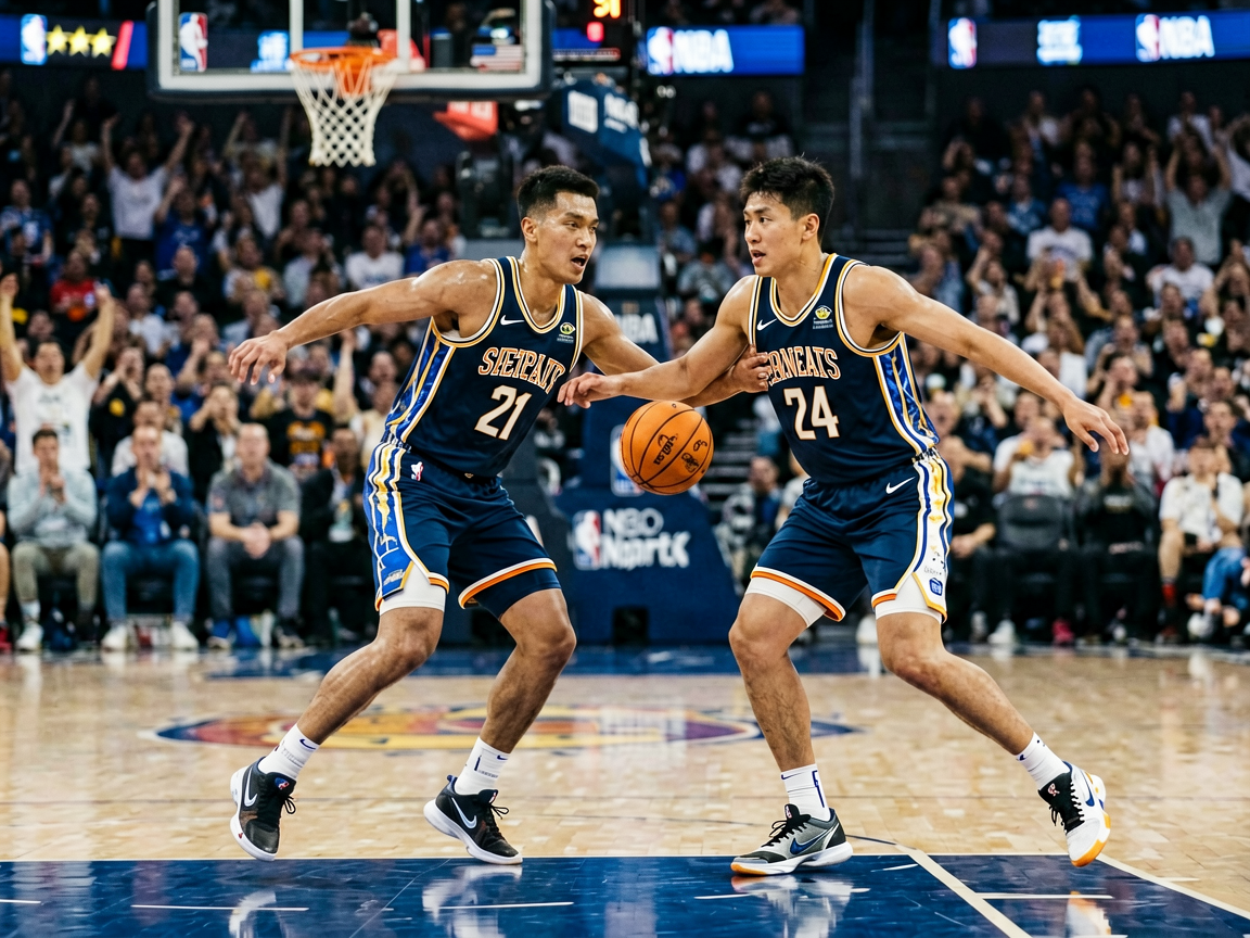 NBA赛事报道配图展示球场对抗场景